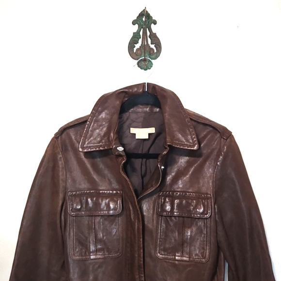Michael Kors Genuine Leather Java Brown Belted Made in Italy Jacket Size 4 EUC!! - Picture 3 of 15